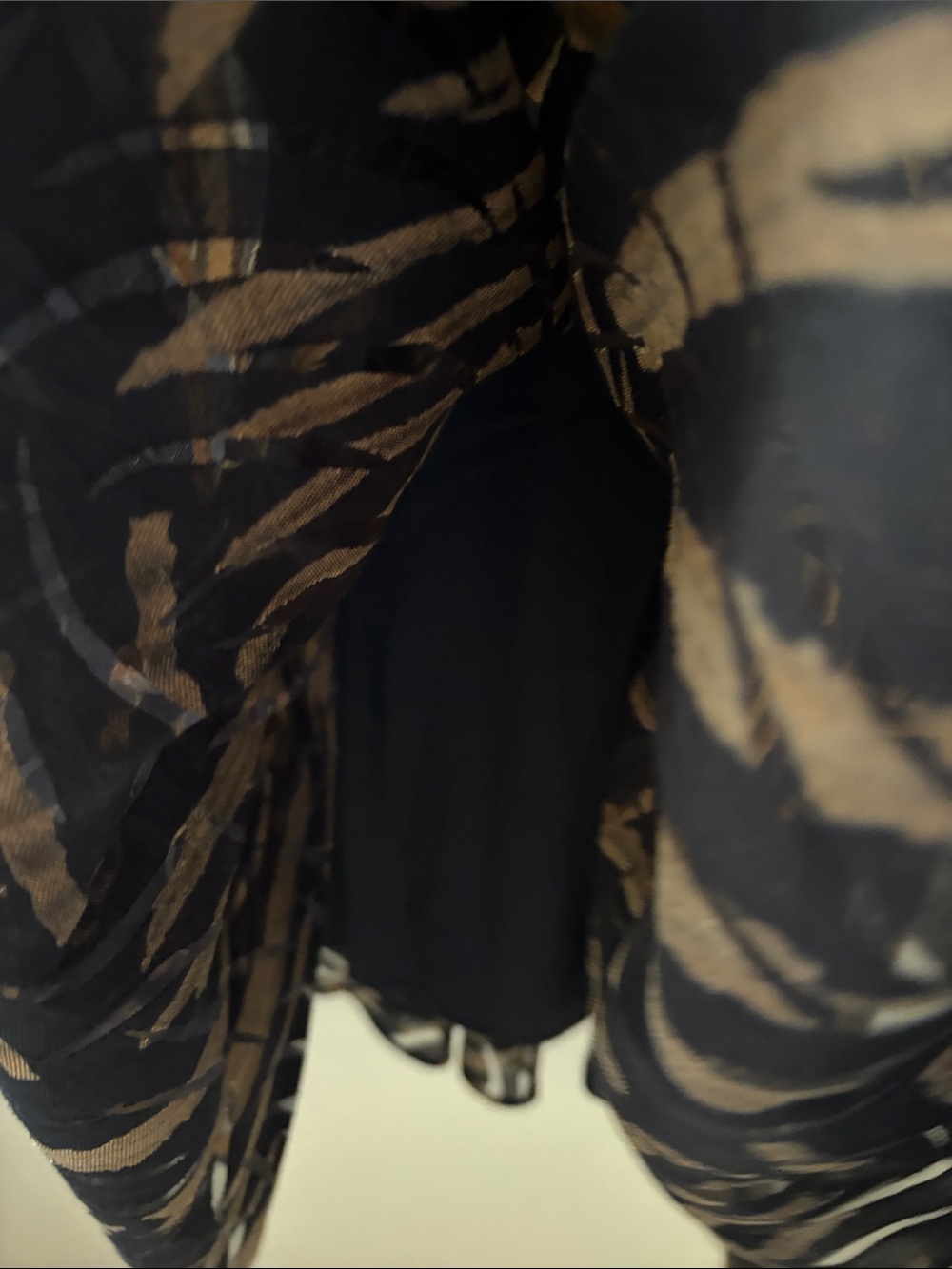 Black & Brown Patterned A-Line linen blend Skirt w pockets - Picture 3 of 12